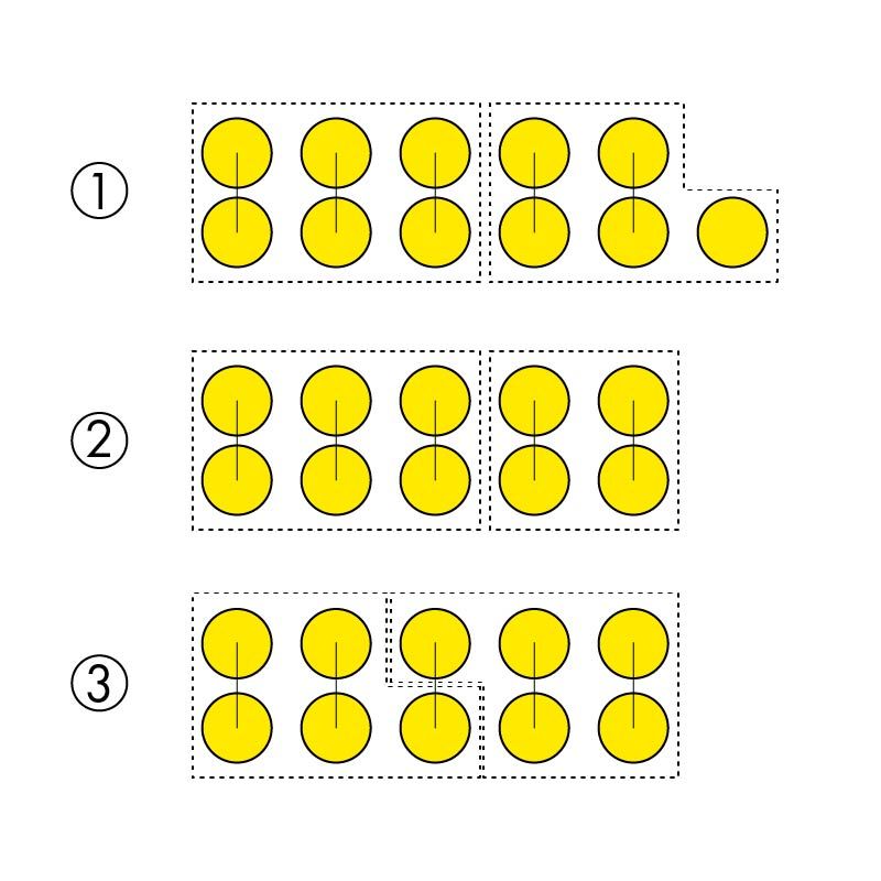 偶数と奇数の足し算を小石で表した図